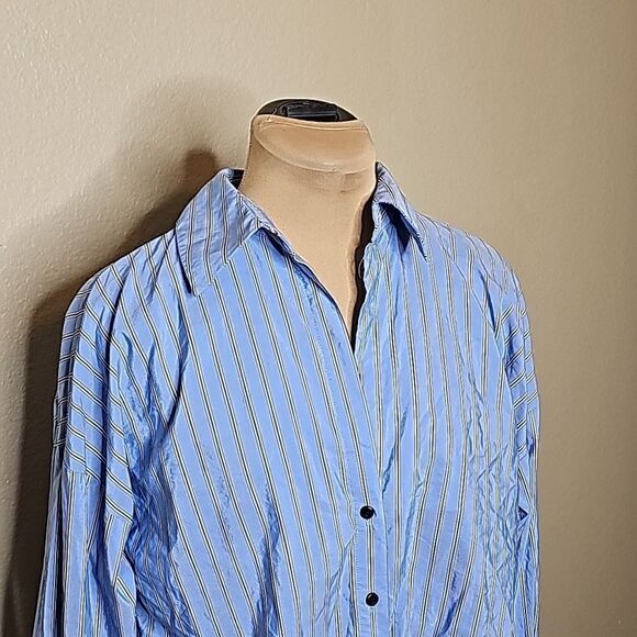 Zara Small Shirt Dress Button Front Blue Stripe Twist Front Long sleeve - Picture 4 of 11